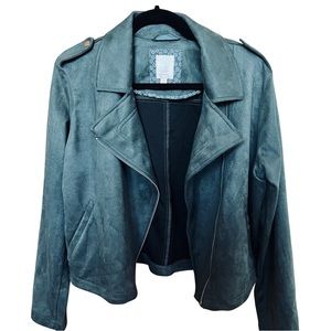 LC Lauren Conrad Faux Suede Moto Jacket, Pine Green, Size Large